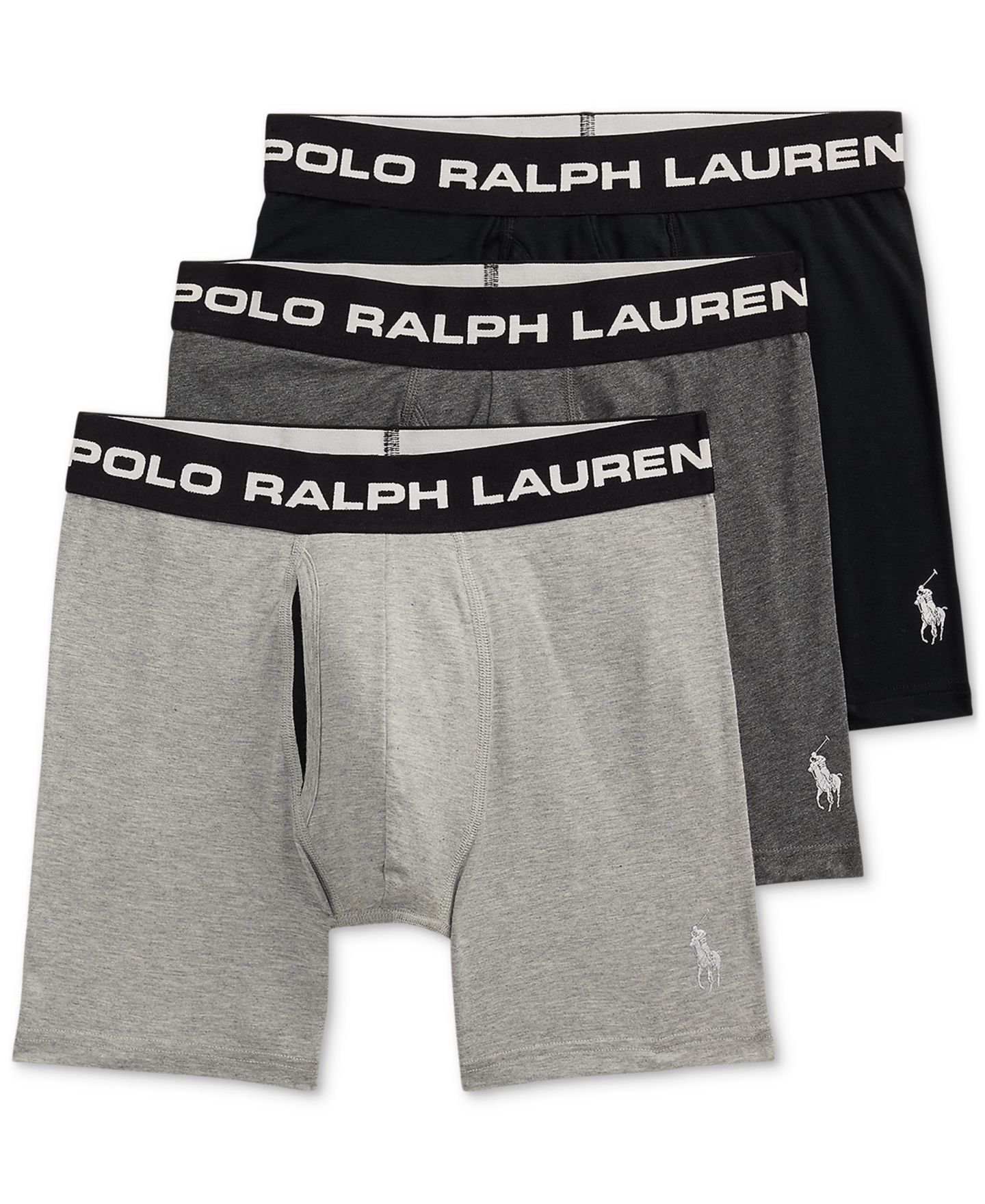 Мужские трусы Polo Ralph Lauren 3-Pk. Perfect Pouch Boxer Briefs, цвет: Меланжевый / Угольный меланжевый — фото 1