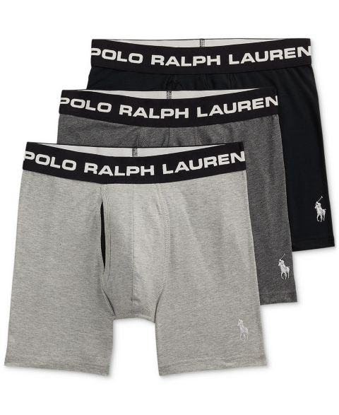 Мужские трусы Polo Ralph Lauren 3-Pk. Perfect Pouch Boxer Briefs, цвет: Меланжевый / Угольный меланжевый