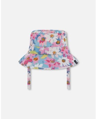 Printed Cap White, Pink, And Green Flowers