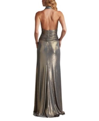 Women's Mona Pleated Metallic Halter Gown
