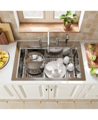 33" L x 22" W Single Bowl Stainless Steel Drop-in Workstation Kitchen Sink with Accessories