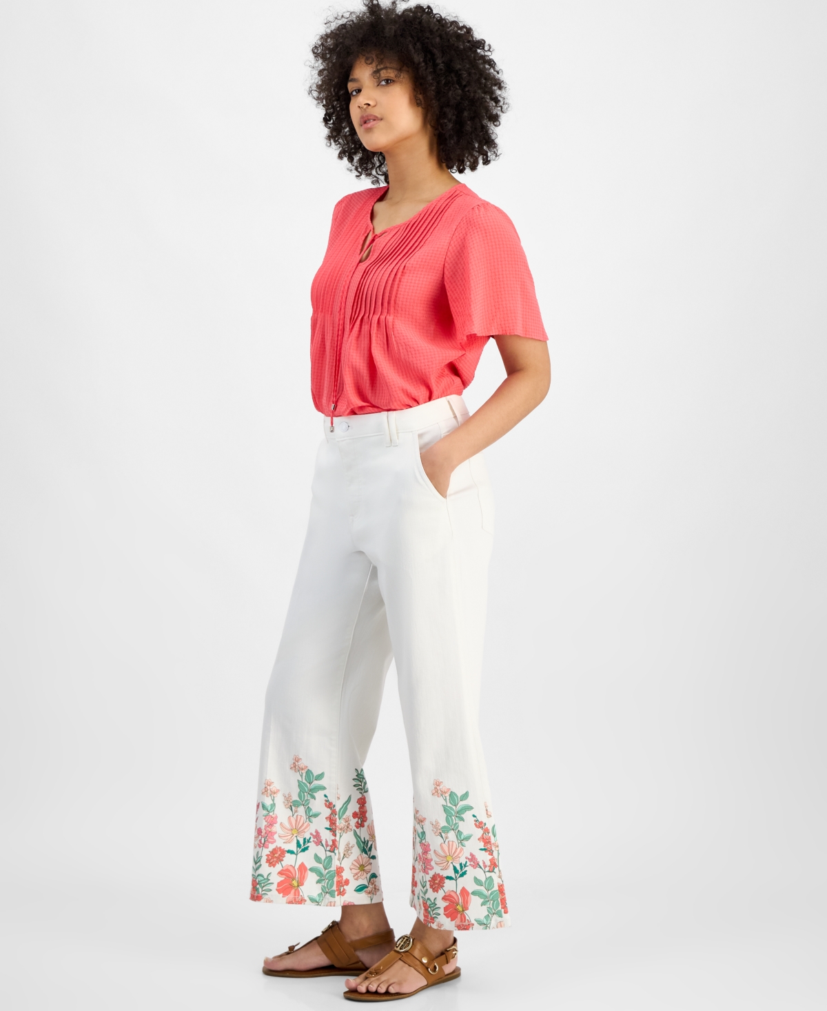 Tommy Hilfiger Women's Floral-hem Cropped Jeans In Bright White