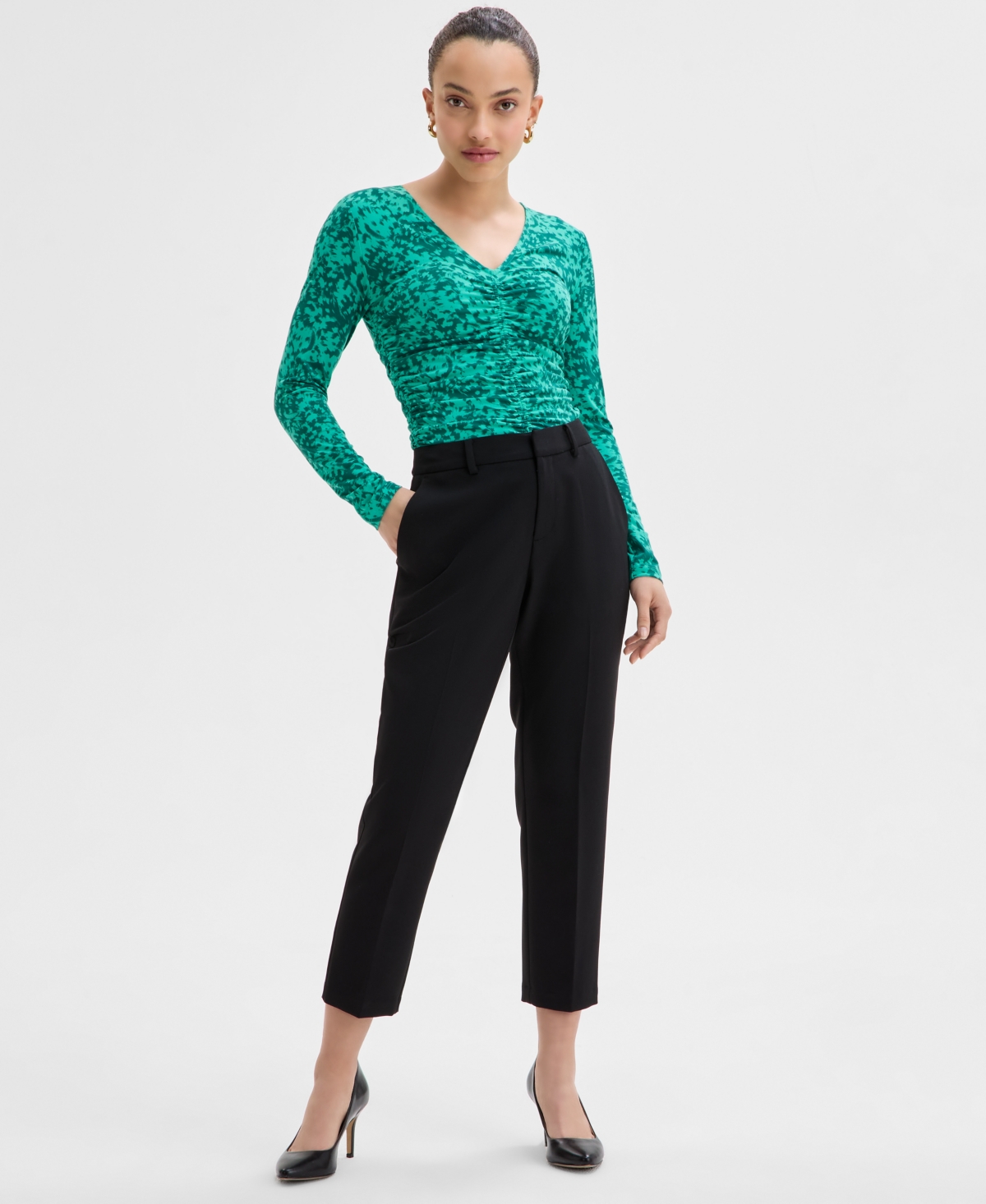 Petite Mid-Rise Slim Trousers, Exclusively at Macy's - Vintage Cream