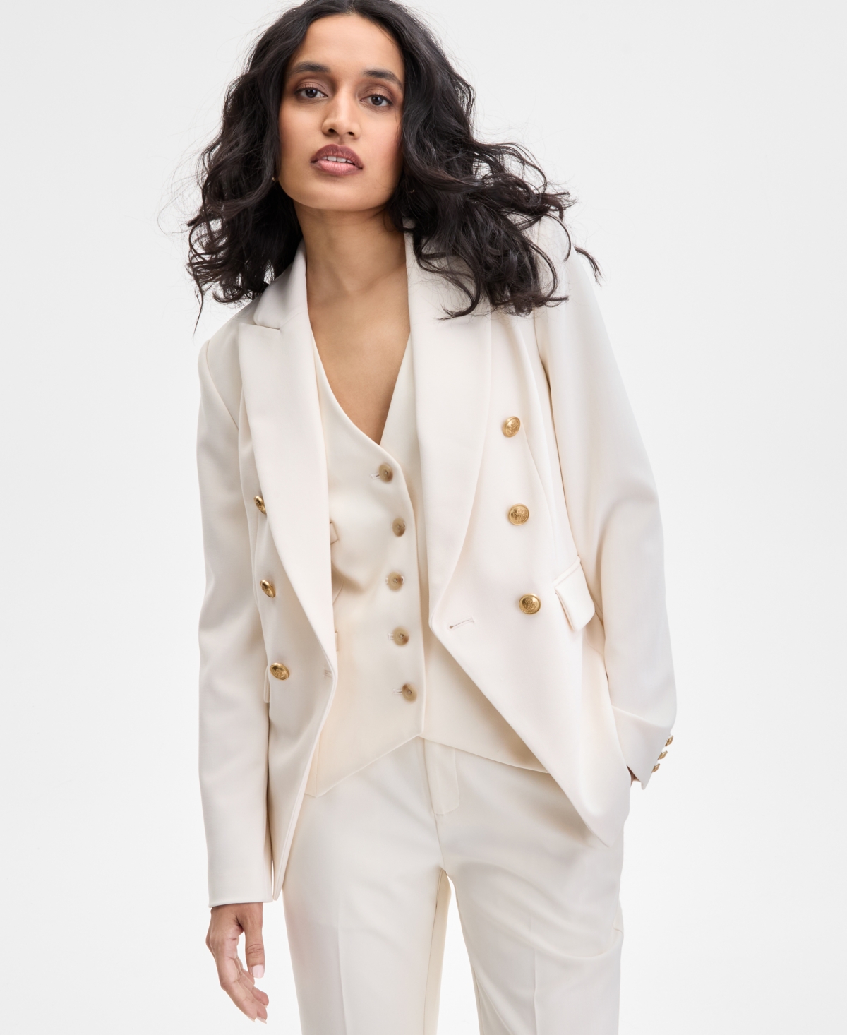 Inc International Concepts Women's Double-breasted Blazer, Exclusively At Macy's In Vintage Cr