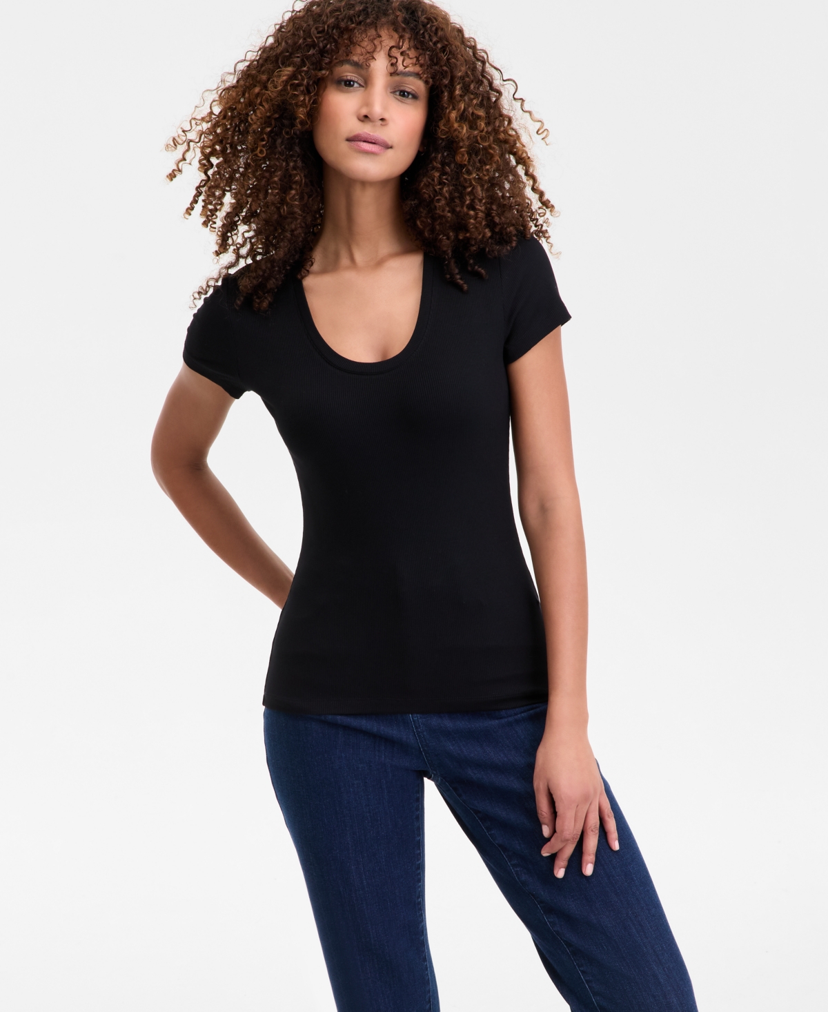 Inc International Concepts Women's Ribbed Scoop-neck Top, Exclusively At Macy's In Deep Black