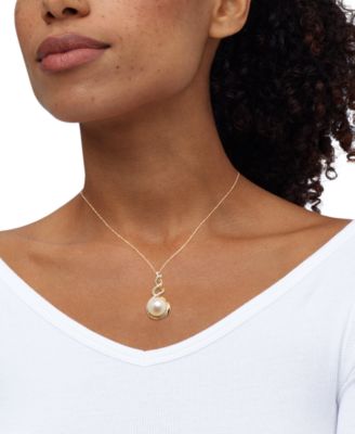 Cultured Ming Pearl (11mm) & Diamond (1/5 ct. t.w.) Swirl 18" Pendant Necklace in 10k Gold