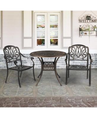 Set of 2 Cast Aluminum Patio Dining Chairs, Stackable Outdoor Bistro Chairs with Armrests for Balcony Backyard Garden Deck