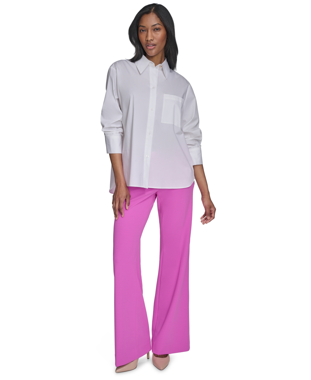 HALSTON WOMEN'S COTTON COLLARED RUCHED-SLEEVE BLOUSE 