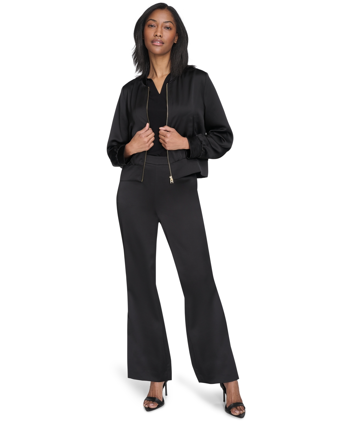 HALSTON WOMEN'S BAND-COLLAR ZIP-FRONT JACKET 