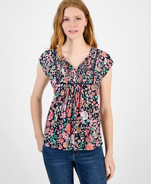alfani Tommy Hilfiger Women's Tie-Neck Pintuck-Front Top Women's Fashion Shoes & Accessories