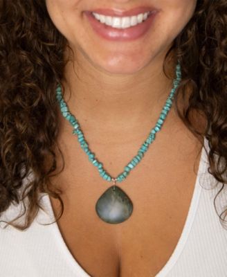 Pueblo Blue Turquoise Magnesite and Jasper Sterling Silver Teardrop Pendant Necklace