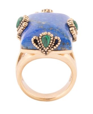 Prismatic Blue Lapis and Malachite Golden Square Ring