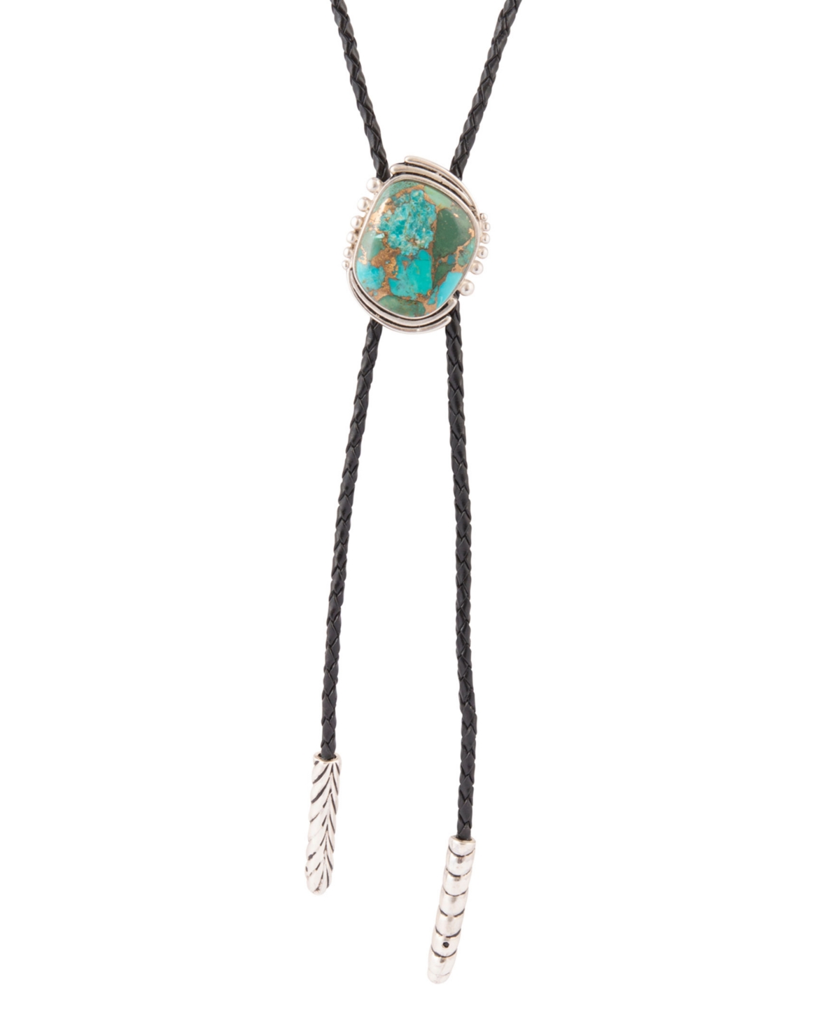 Bolo Tie Blue Turquoise Sterling Silver Abstract Necklace - Genuine Turquoise