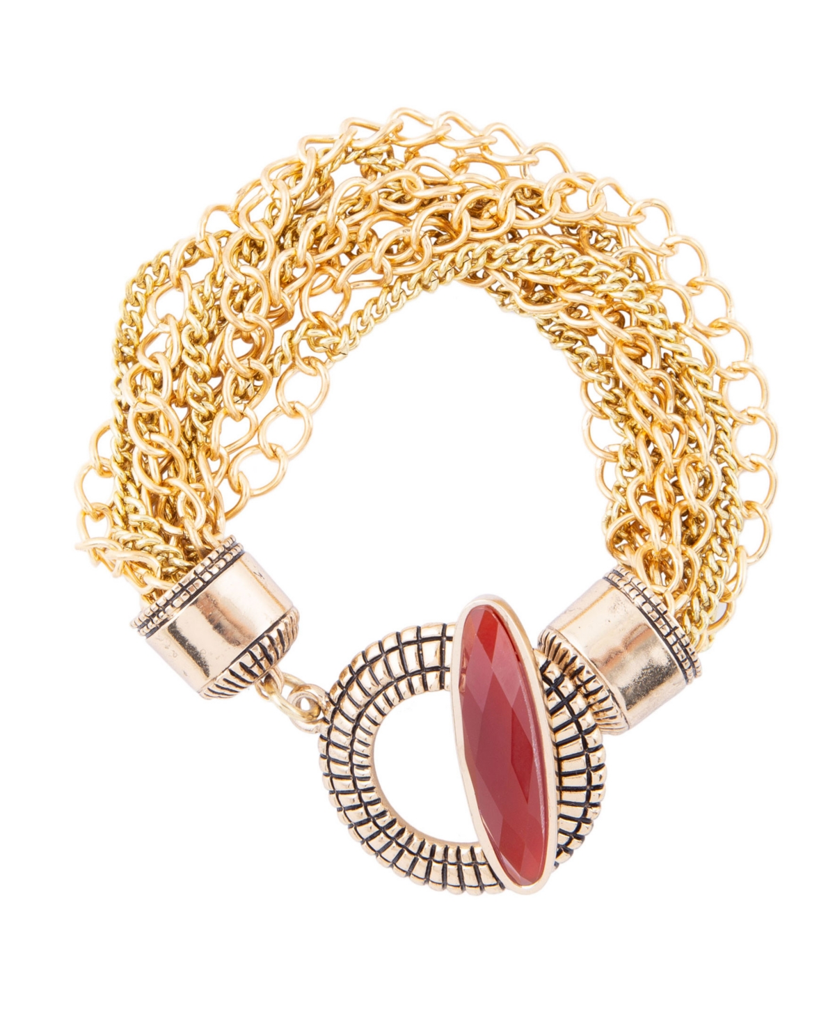 Orange Carnelian Golden Chain Oval Toggle Bracelet - Genuine Carnelian