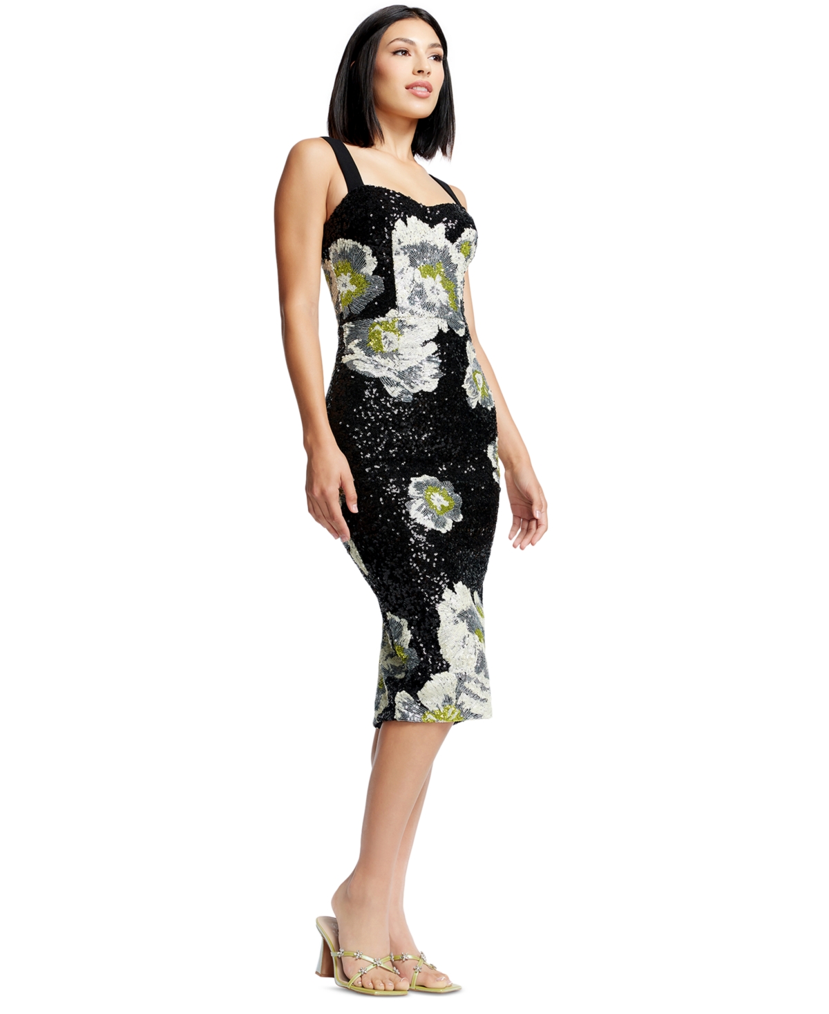 Shop Dress The Population S Women's Nicole Floral-sequined Midi Dress In Black Multi
