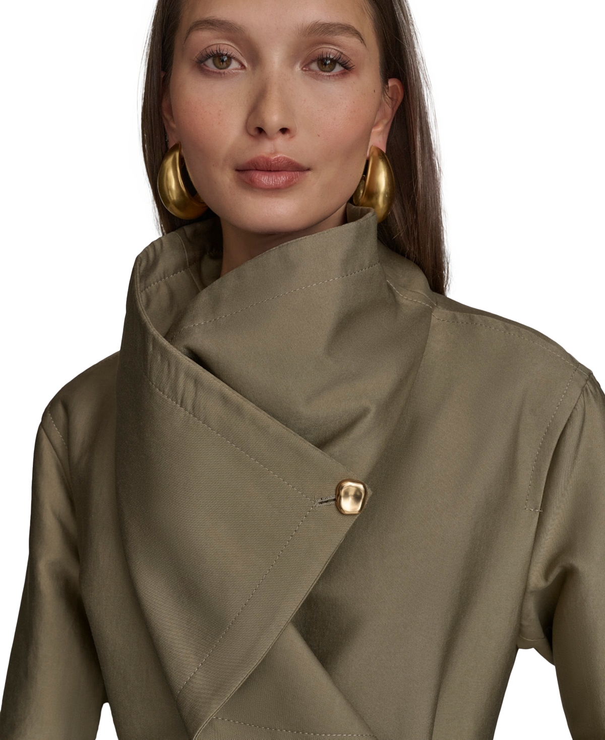 Shop Donna Karan Women's Draped-neck Trench Coat In Terragon