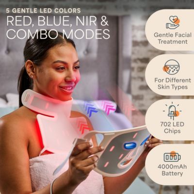 Red Light Therapy Mask - Revitaglow LED Face & Neck Mask with 3-4 Modes, Auto-Timer & 2000mAh Battery for Daily Skin Wellness