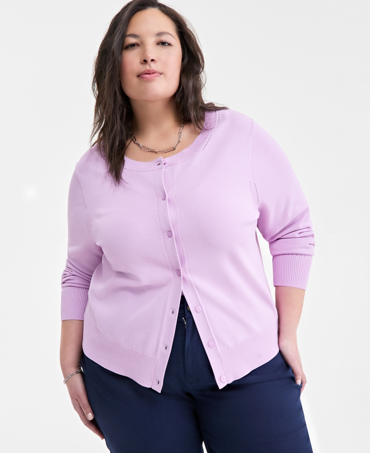 On 34th Trendy Plus Size Sweater Cardigan, Exclusively At Macy's In Orchid Bouquet