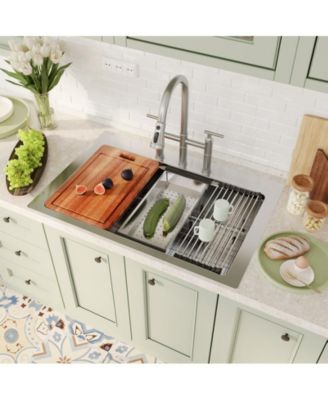 33" L x 22" W Single Bowl Stainless Steel Drop-in Workstation Kitchen Sink with Accessories