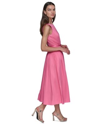 KARL LAGERFELD PARIS Women's Belted Sleeveless Cotton Dress - Macy's