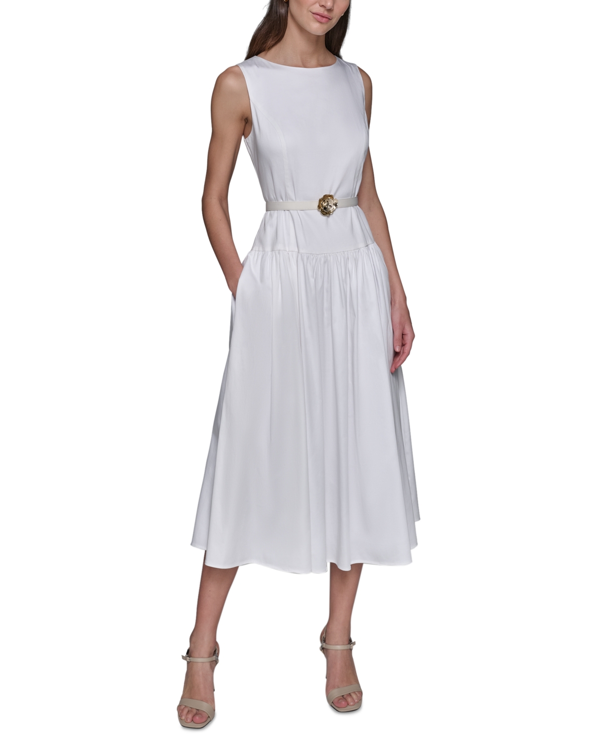 Karl Lagerfeld Belted Midi Dress In Natural