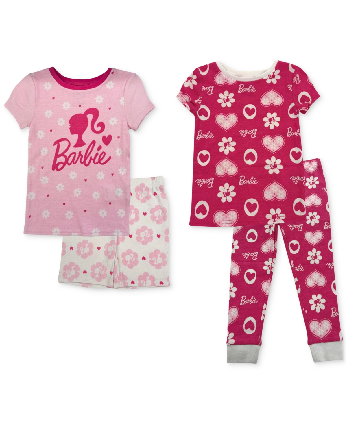 Barbie Toddler Girls Cotton Pajamas, 4 Piece Set In Pink Print