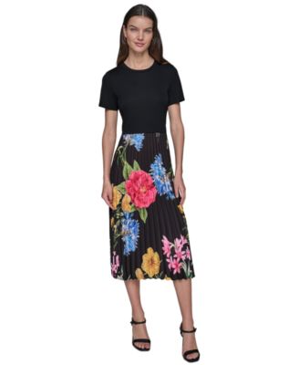 KARL LAGERFELD PARIS - Women's Mixed-Media Short-Sleeve Midi Dress