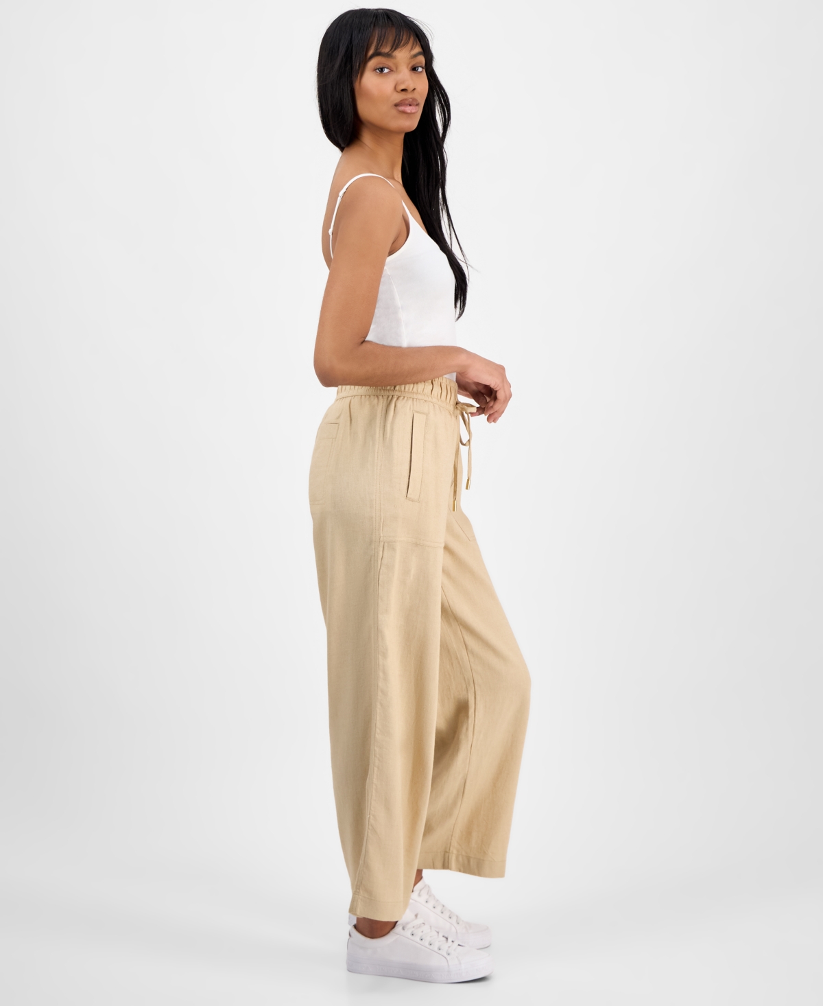 Nautica Jeans Women's Linen-blend Wide-leg Pants In Irish Cream