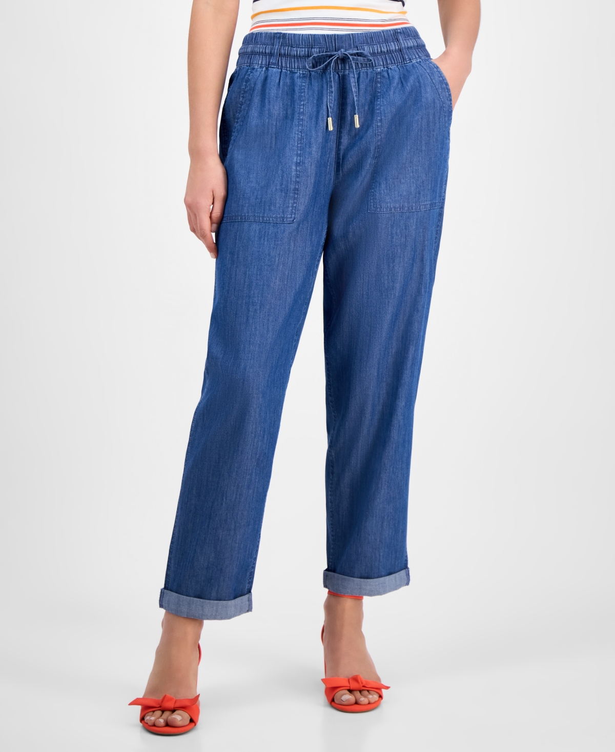 Nautica Jeans Women's Chambray Cuffed Jogger Pants In Azure