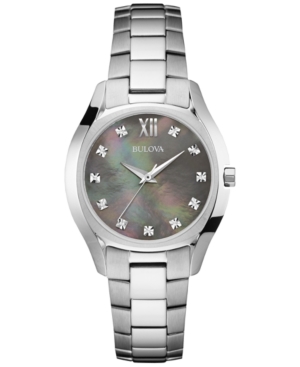 Bulova Women's Diamond Accent Stainless Steel Bracelet Watch 33mm 96P158