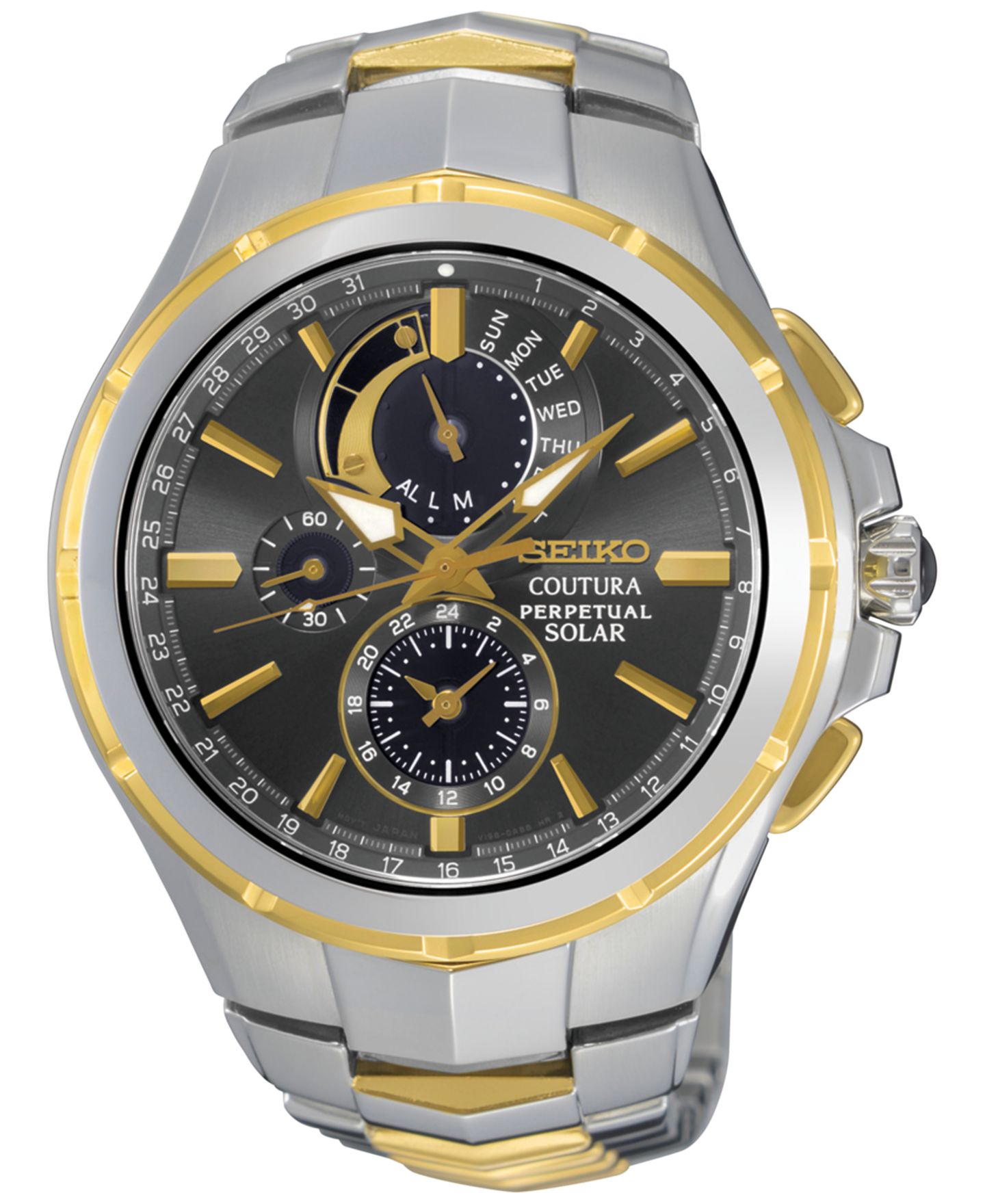 Мужские часы Seiko Solar Chronograph Coutura Two-Tone Stainless Steel Bracelet Watch 44mm SSC376 — фото 1