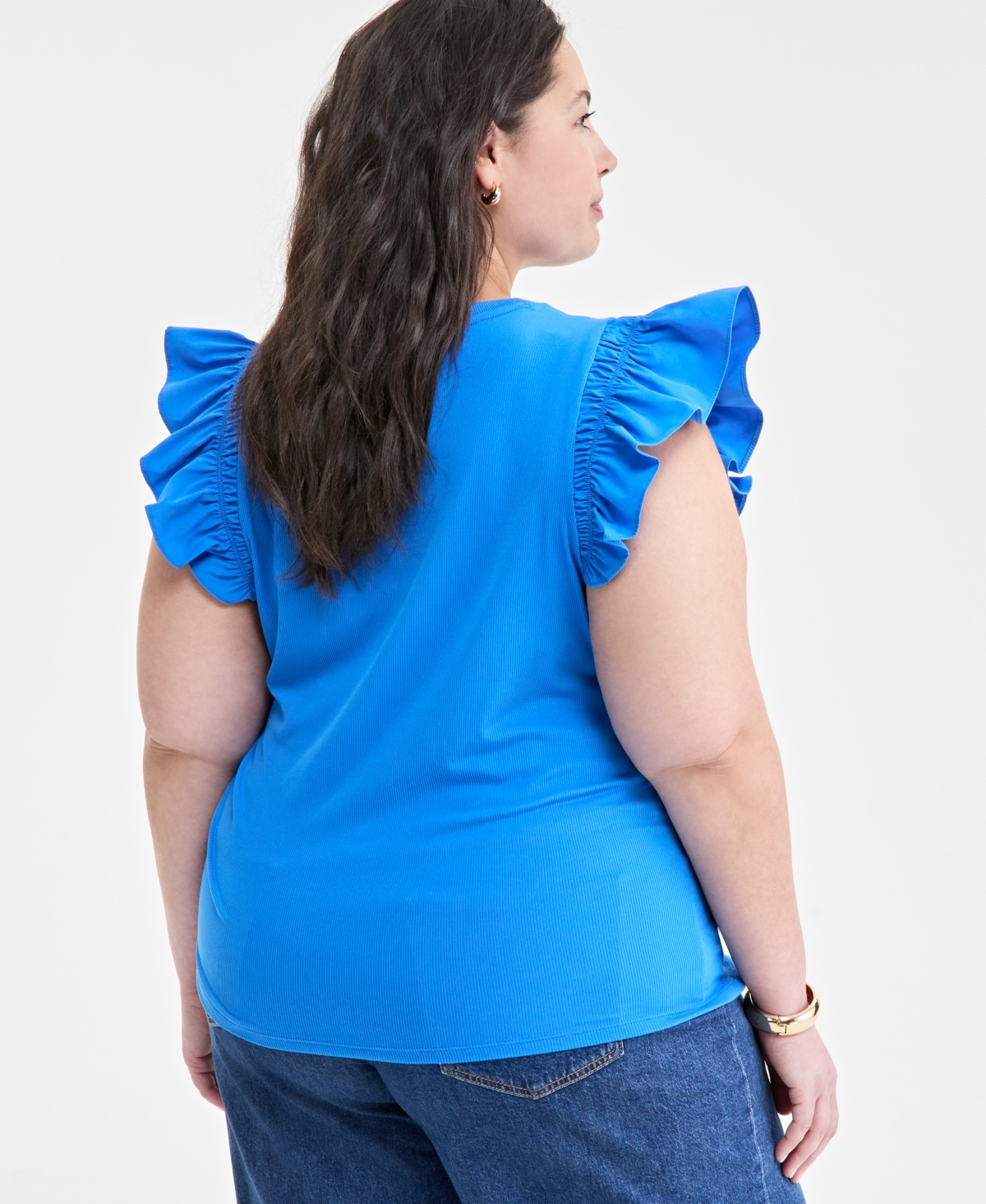 ON 34TH TRENDY PLUS SIZE CREWNECK FLUTTER-SLEEVE TOP, CREATED FOR MACY'S 
