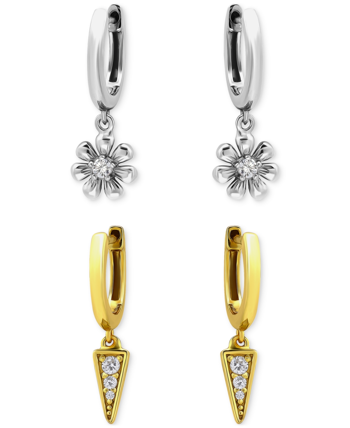 Giani Bernini 2-pc. Set Cubic Zirconia Flower & Spike Charm Hoop Earrings (1/4 Ct. T.w.) In Two-tone Sterling Silv In Two Tone