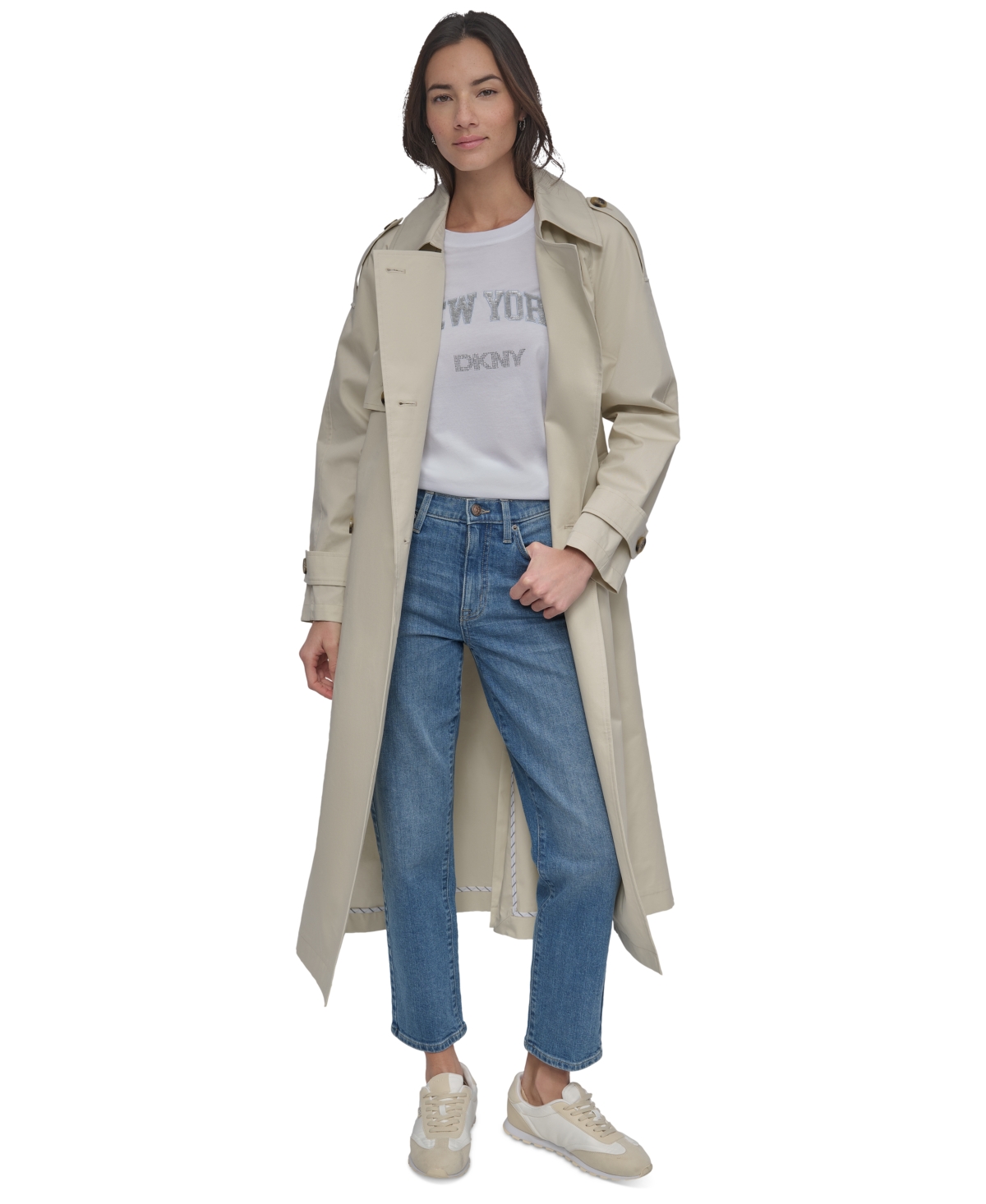 DKNY JEANS WOMEN'S COTTON DOUBLE-BREASTED TRENCH COAT 
