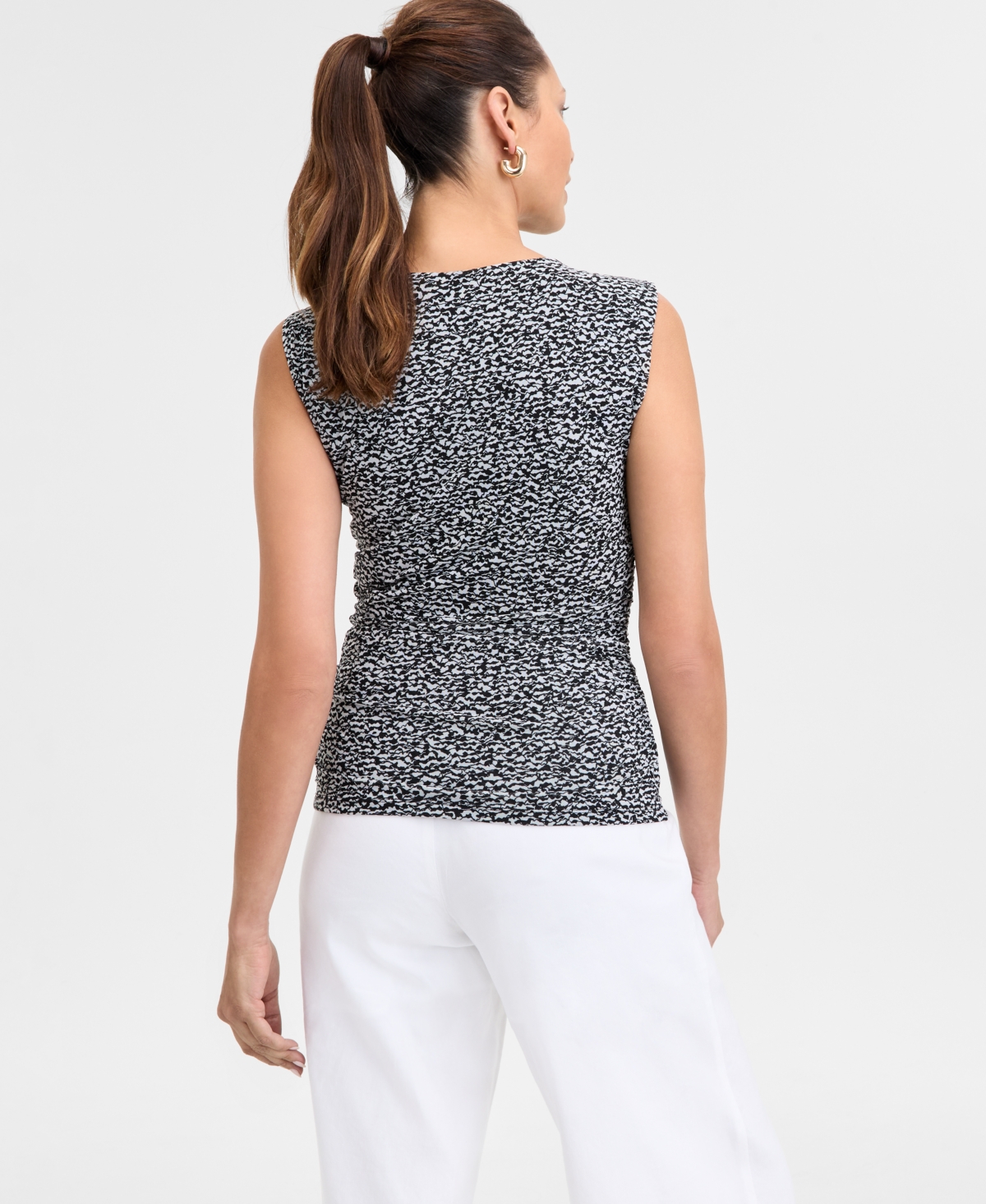 Shop Inc International Concepts Women's Printed Mesh Sleeveless Top, Exclusively At Macy's In Calee Blk