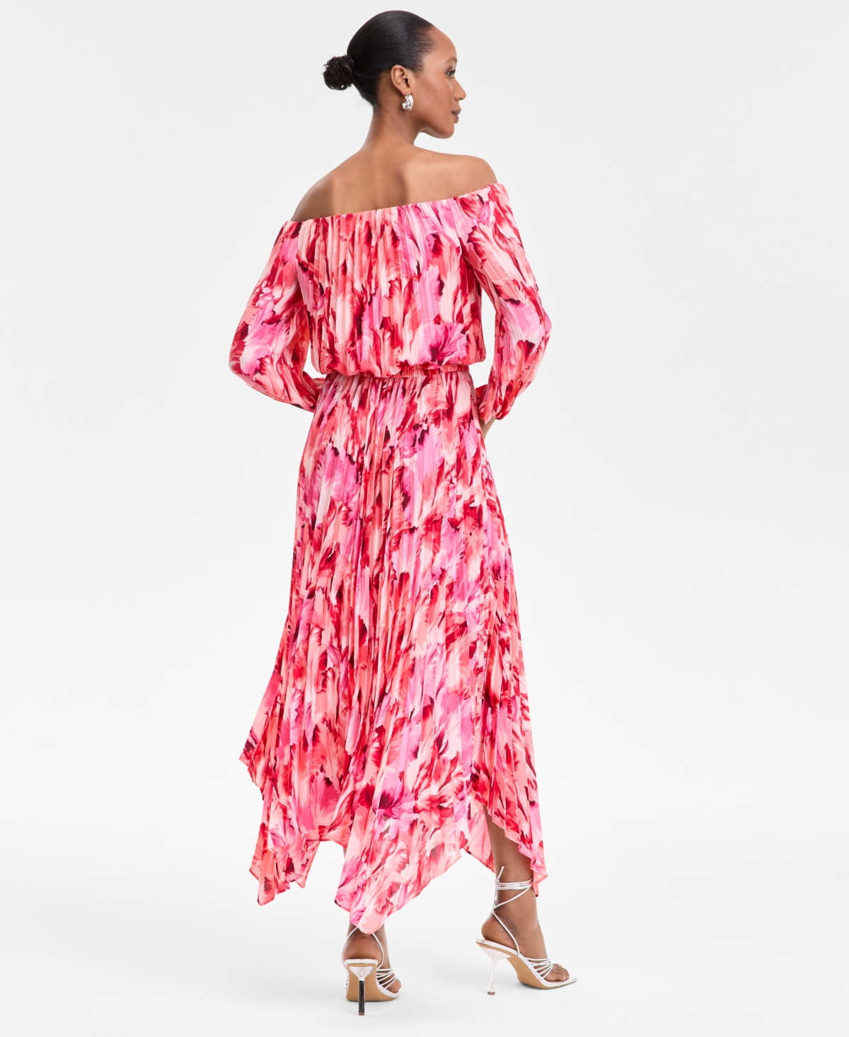 Inc International Concepts Women's Printed Pleated Off-the-shoulder Maxi Dress, Exclusively At Macy's In Vera Bouqu