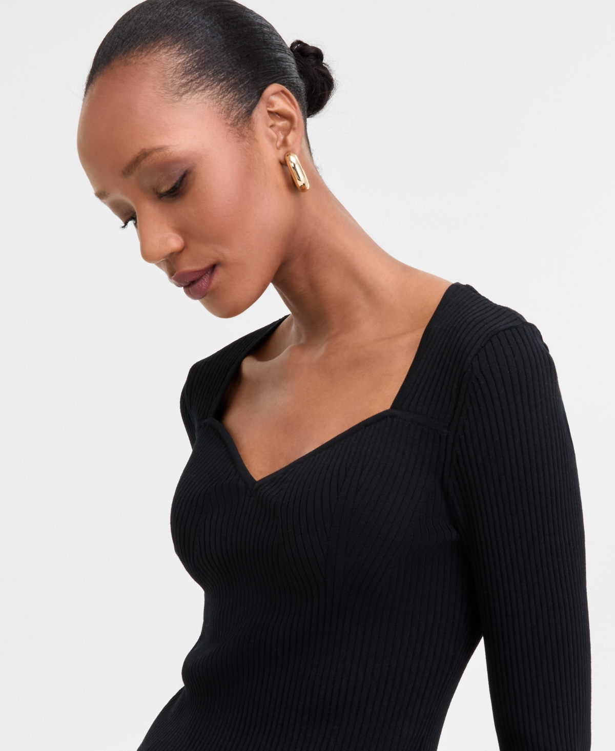 Inc International Concepts Women's Sweetheart-neck Sweater, Exclusively At Macy's In Deep Black