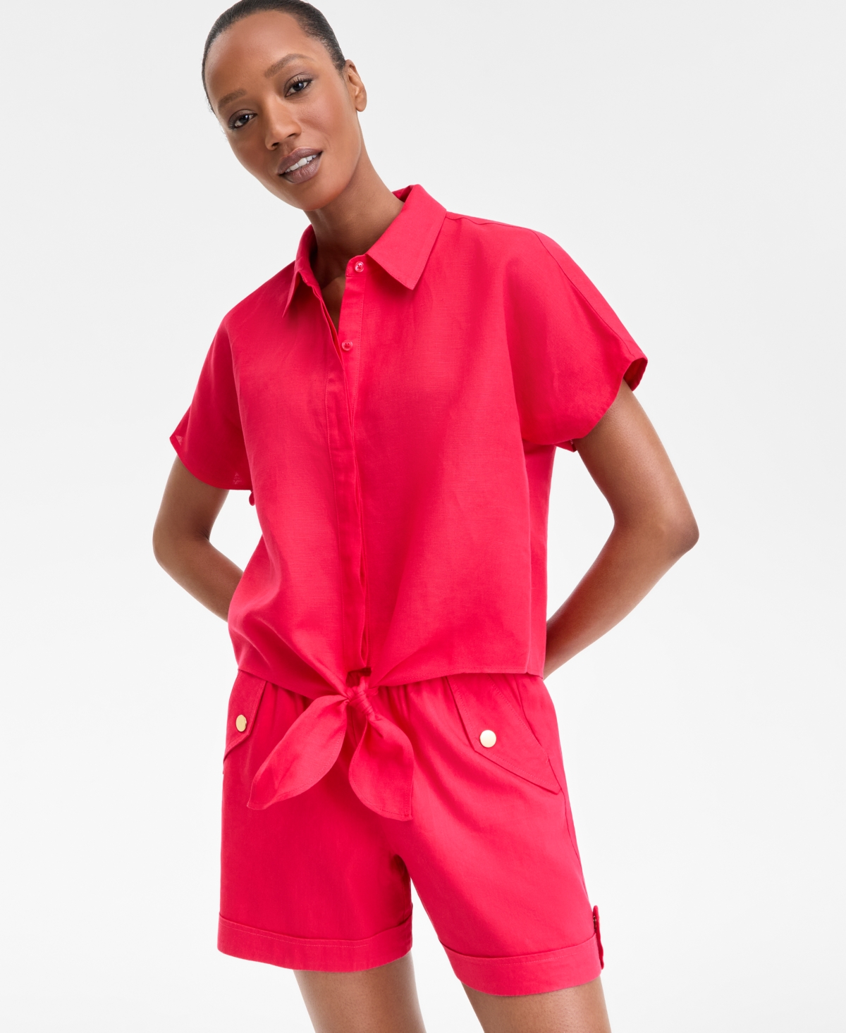 Inc International Concepts Women's Tie-front Blouse, Exclusively At Macy's In Fresh Lips