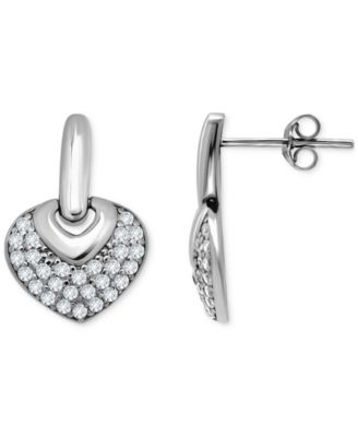 Pav&eacute; Cubic Zirconia Heart Door Knocker Earrings (3/4 ct. t.w.) in 18k Gold Over Sterling Silver