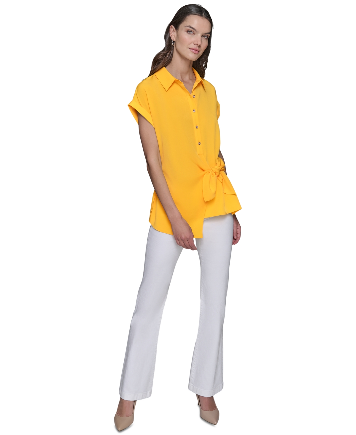 KARL LAGERFELD WOMEN'S ASYMMETRIC BUTTON-FRONT TOP 