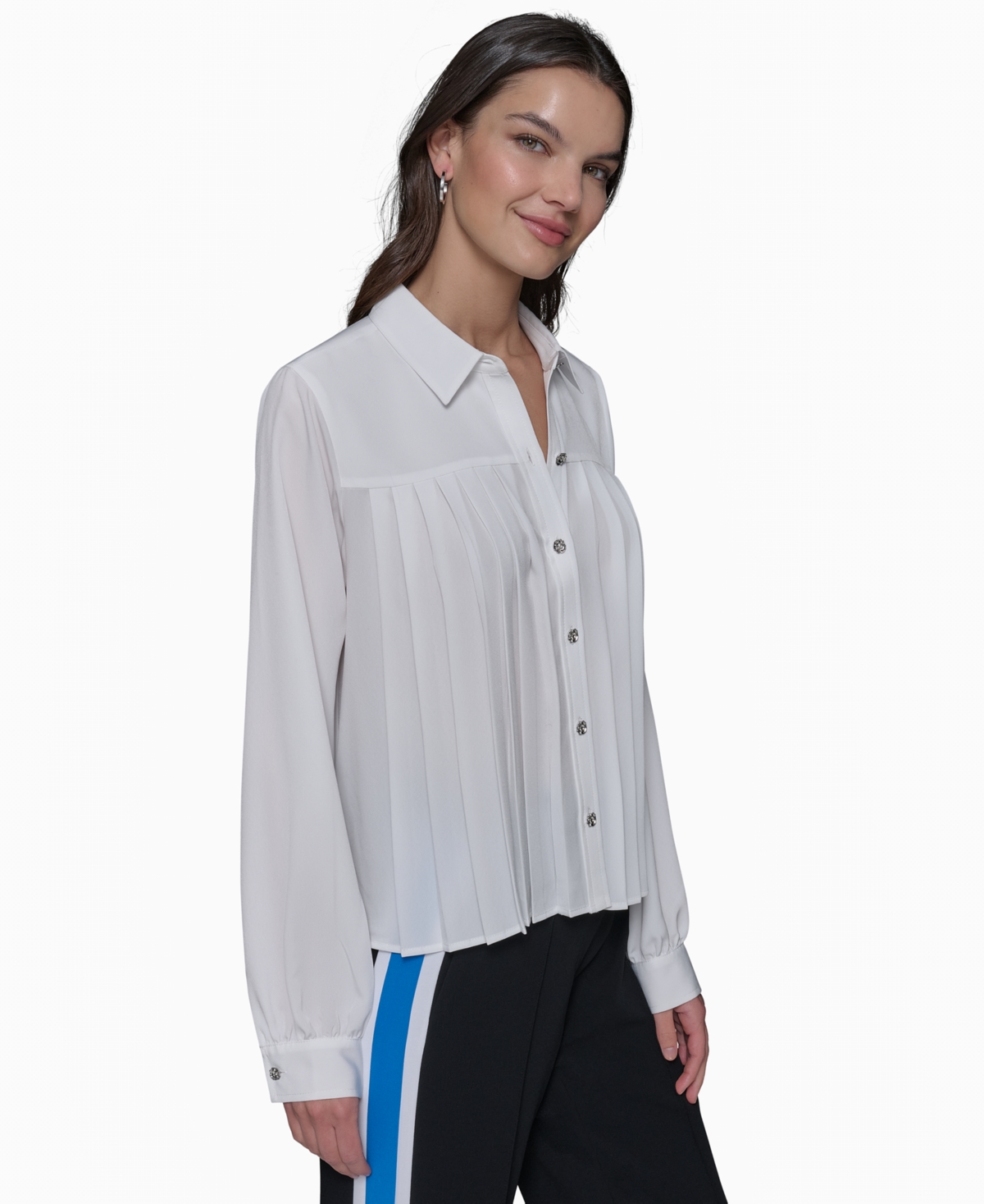Shop Karl Lagerfeld Women's Pleated Button-front Top In Soft White