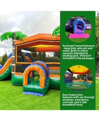 Tropical Commercial Grade Bounce House Water Slide with Splash Pool for Kids and Adults (with Blower), 15oz PVC Vinyl, Basketball Hoop, Wet Dry Combo, Outdoor Indoor, Big Inflatable