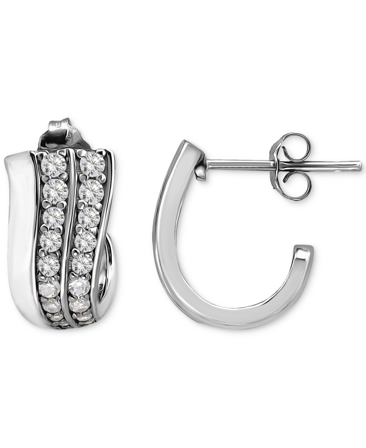 Giani Bernini Pave Cubic Zirconia J Hoop Earrings (7/8 Ct. T.w.) In 18k Gold Over Sterling Silver, Exclusively At In Silver