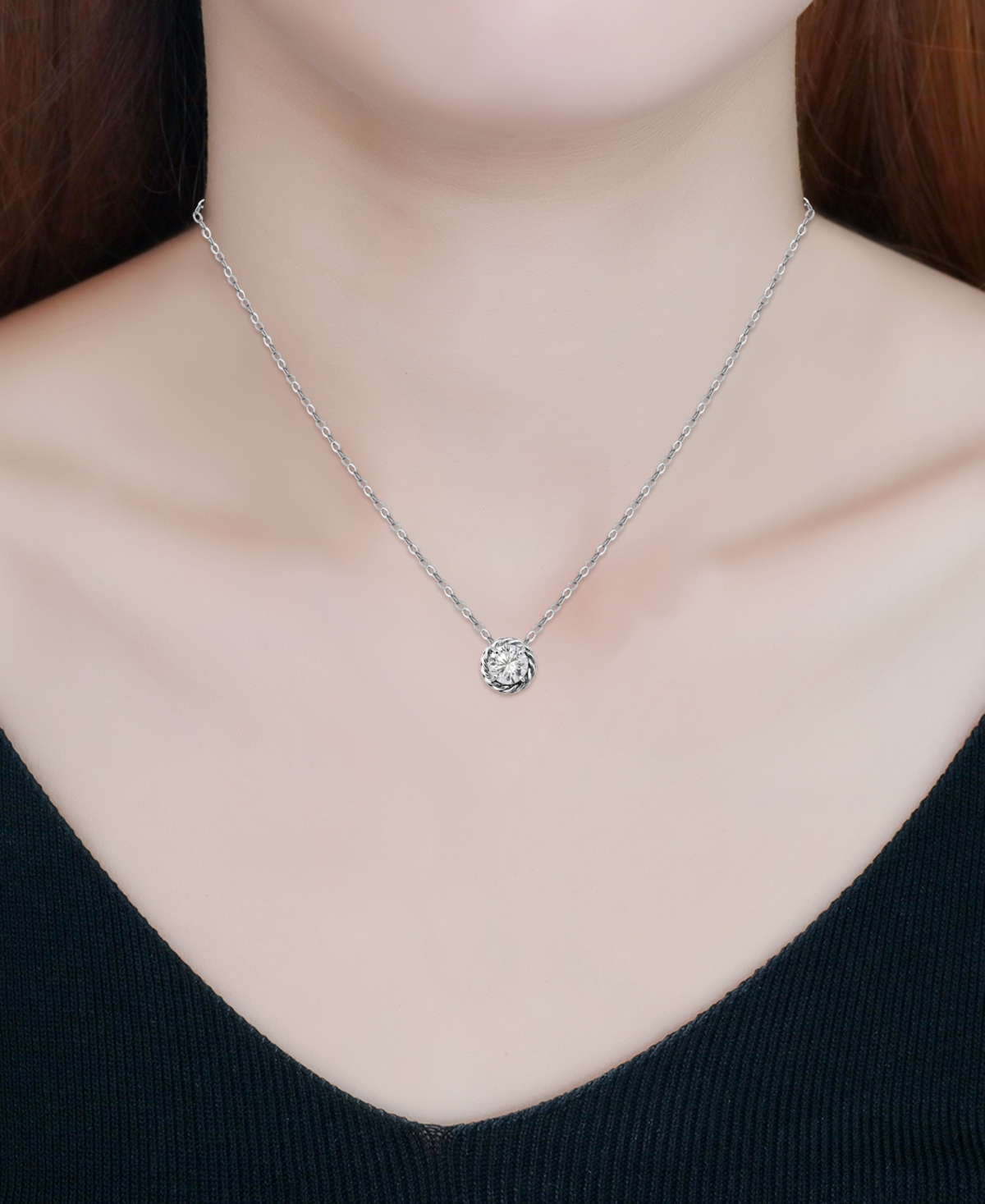 Giani Bernini (1 1/4 Cttw) 6mm Round Cubic Zirconia With Polished Rope Style Border Necklace. 16" + 2" Extender. 1 In Silver
