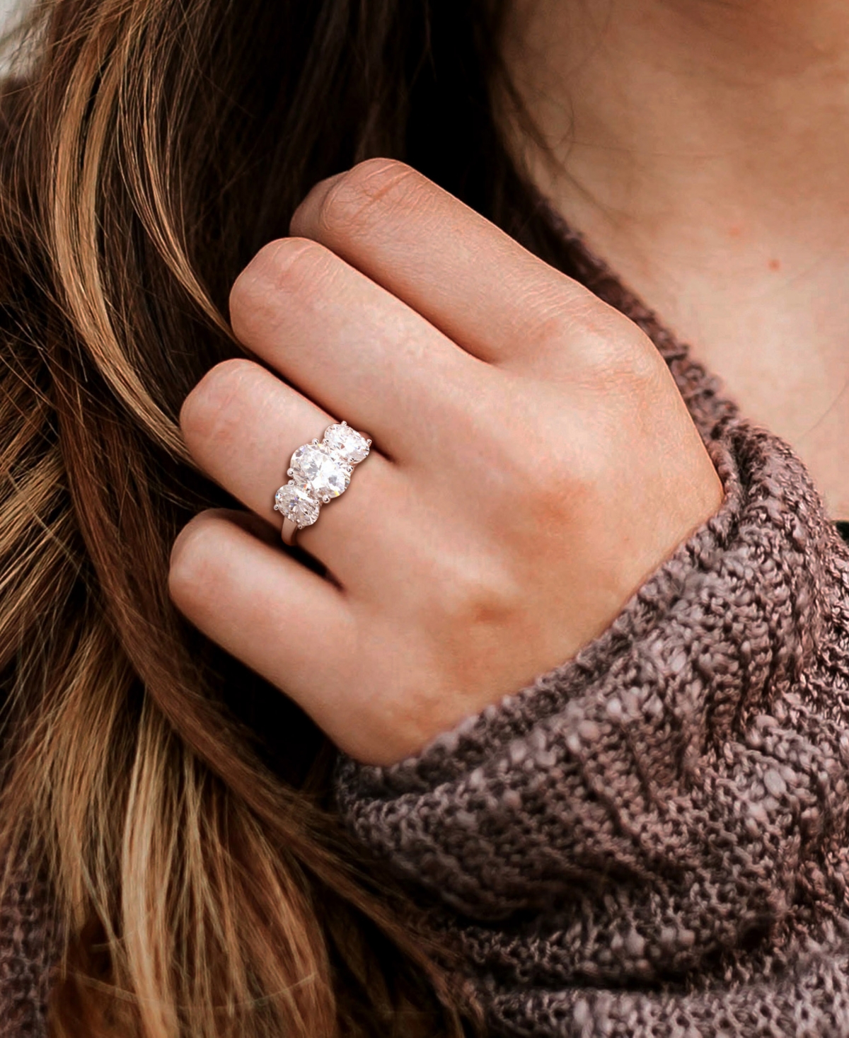 Macy's Moissanite Three Stone Ring (4 Ct. T.w.) In Sterling Silver In Moissanite