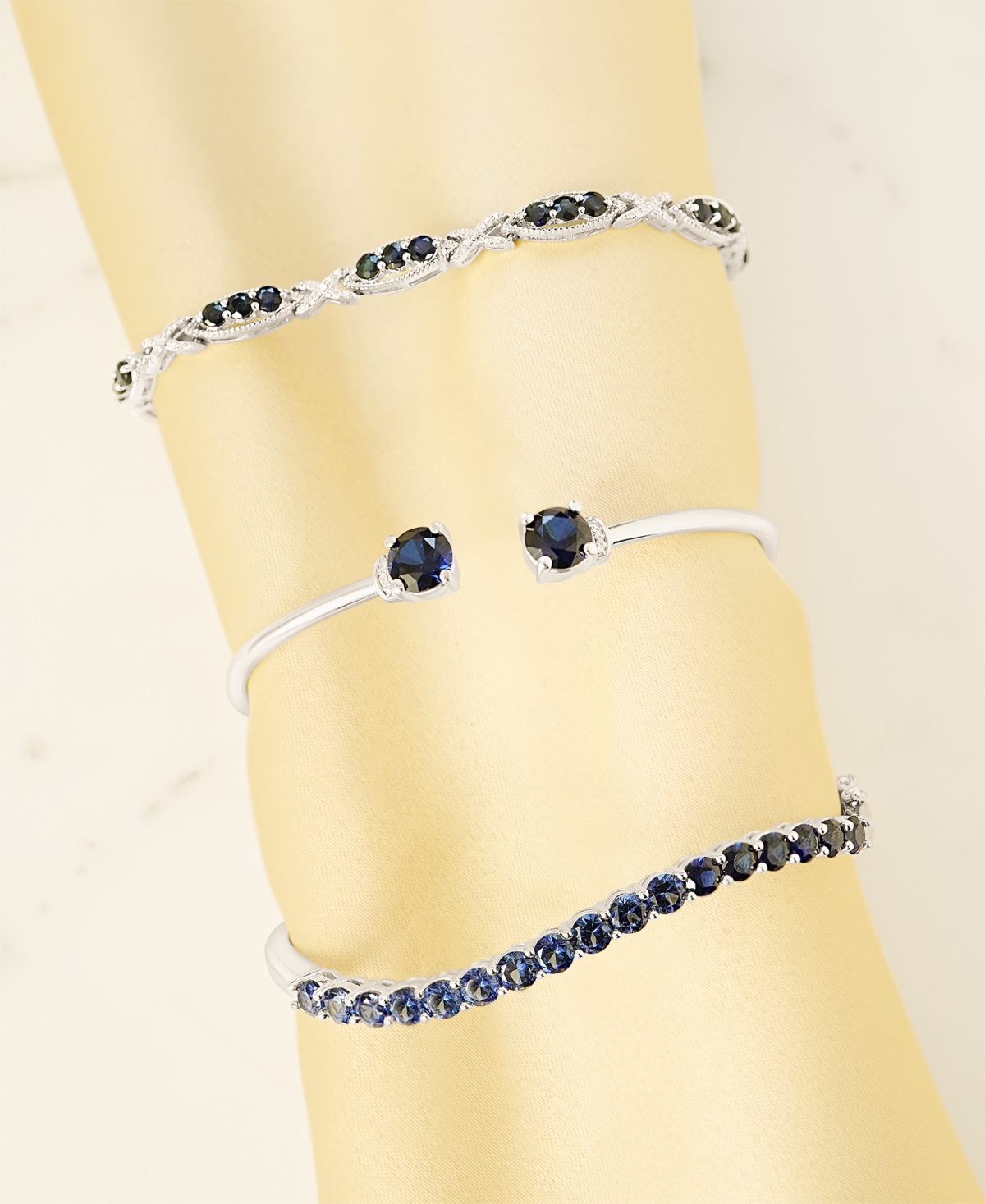 MACY'S LAB-CREATED BLUE SAPPHIRE WAVY BANGLE BRACELET (6-1/4 CT. T.W.) IN STERLING SILVER 