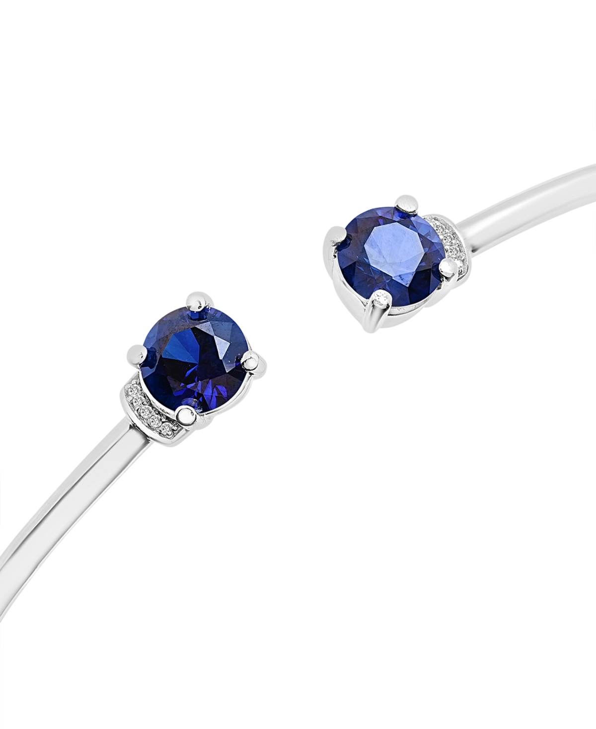 Macy's Lab Created Blue Sapphire (3-1/5 Ct. T.w.) & Diamond Accent Open Cuff Bracelet In Sterling Silver In No Color
