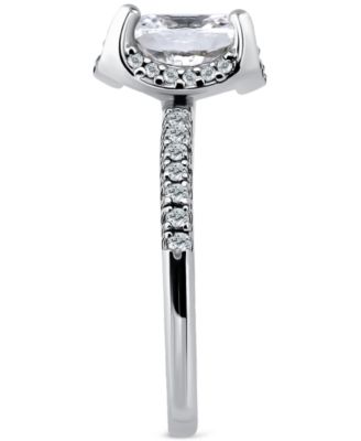 Cubic Zirconia Oval Halo Ring in 18k Gold-Plated Sterling Silver