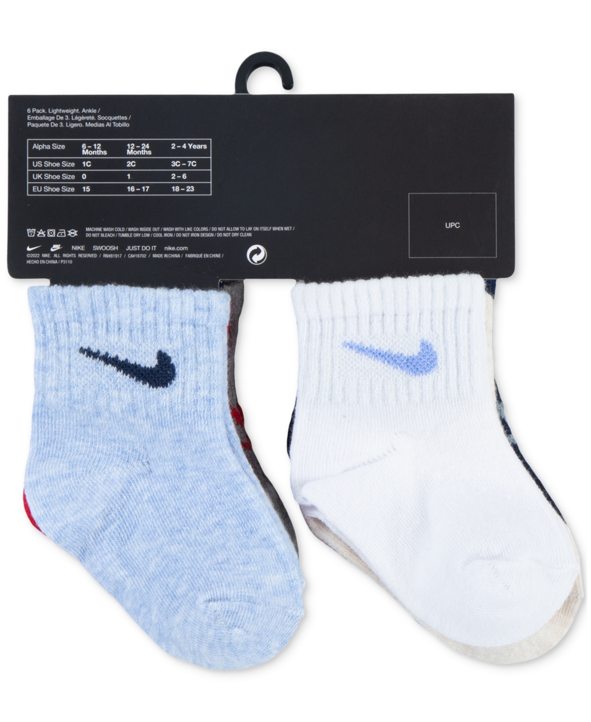 Nike Baby And Toddler Swooshfetti Ankle Socks, Pack Of 6 In Dk Grey
