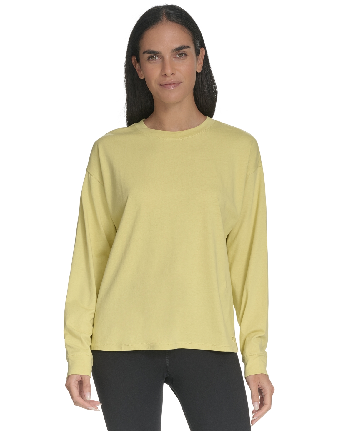 Shop Calvin Klein Performance Women's Long-sleeve Crewneck T-shirt In Muted Lime